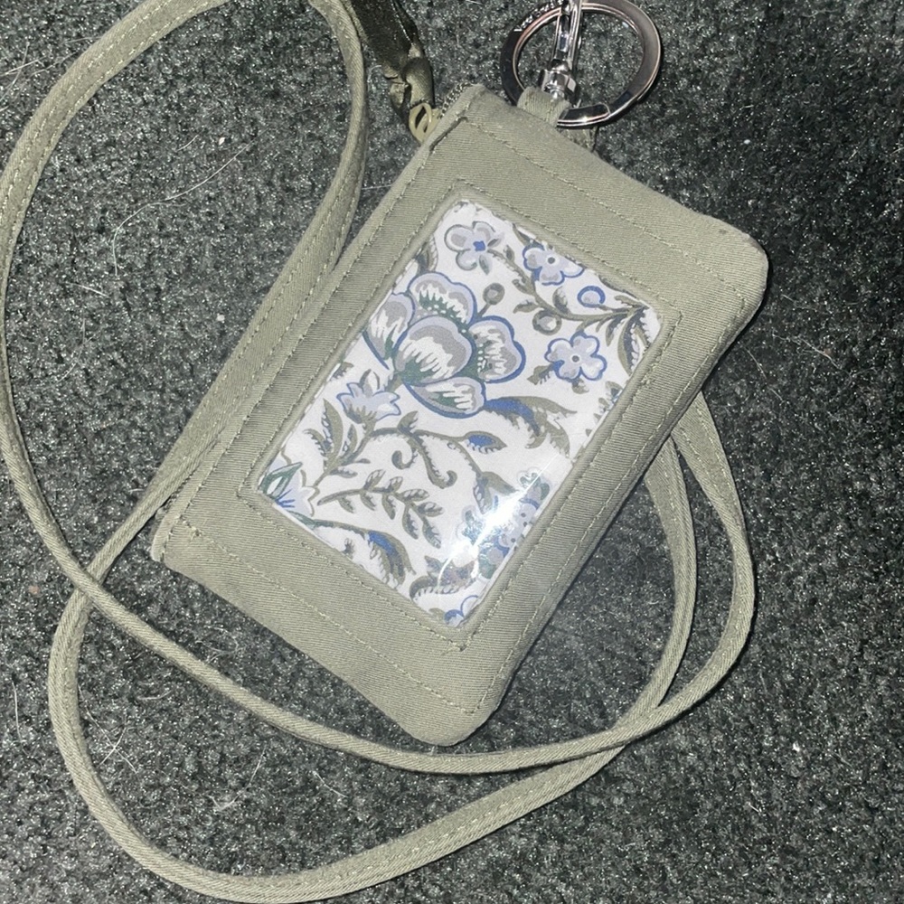 vera bradley olive green landyard wallet